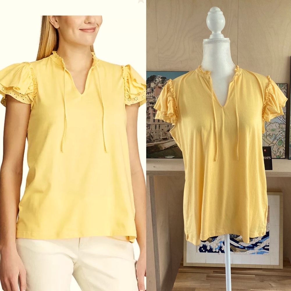 Women’s Chaps Yellow Ruffle Sleeve Tank